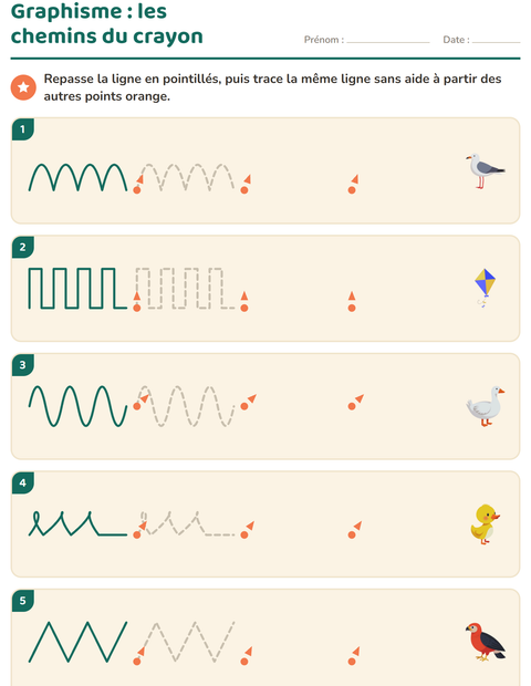 Aperçu de la fiche Graphisme avec Choses qui volent pour École maternelle (grande section, 5-7 ans)