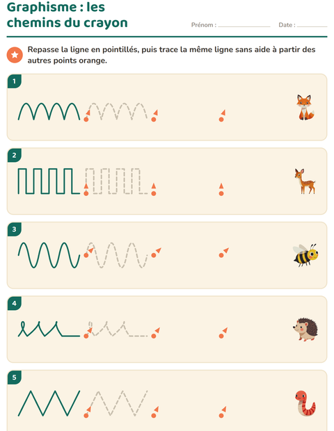 Aperçu de la fiche Graphisme avec Créatures de la forêt pour École maternelle (grande section, 5-7 ans)