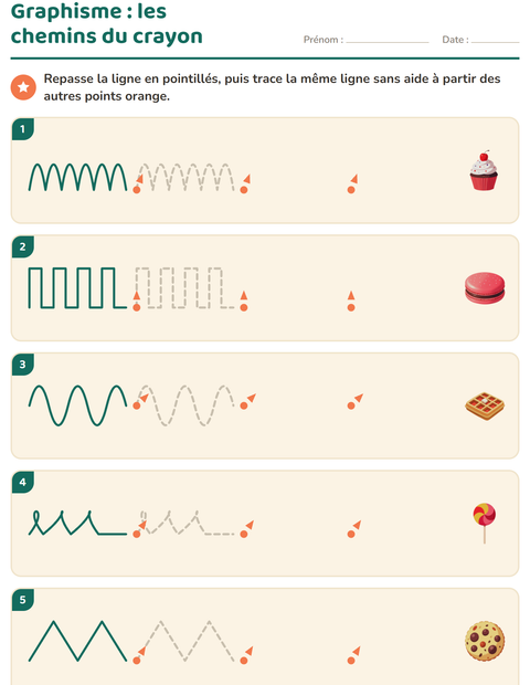 Aperçu de la fiche Graphisme avec Desserts et sucreries pour École maternelle (grande section, 5-7 ans)