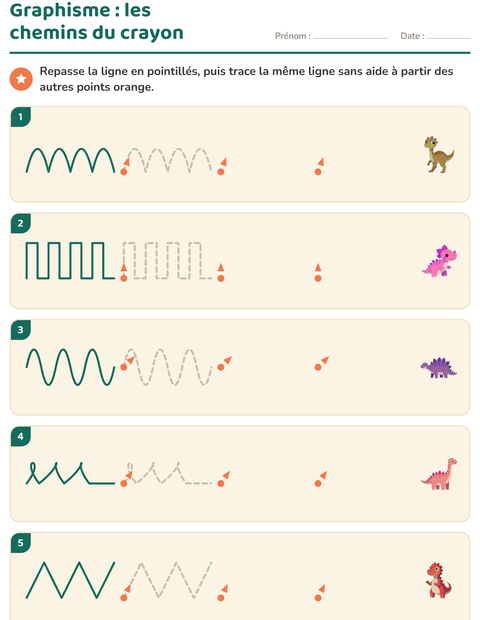 Aperçu de la fiche Graphisme avec Dinosaures pour École maternelle (grande section, 5-7 ans)