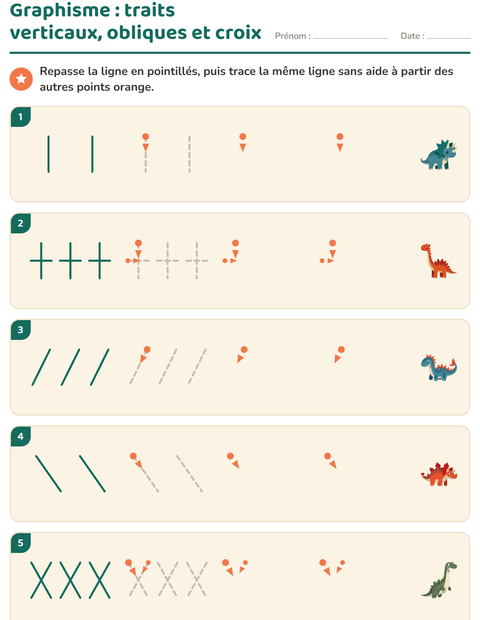 Aperçu de la fiche Graphisme avec Dinosaures pour École maternelle (grande section, 5-7 ans)