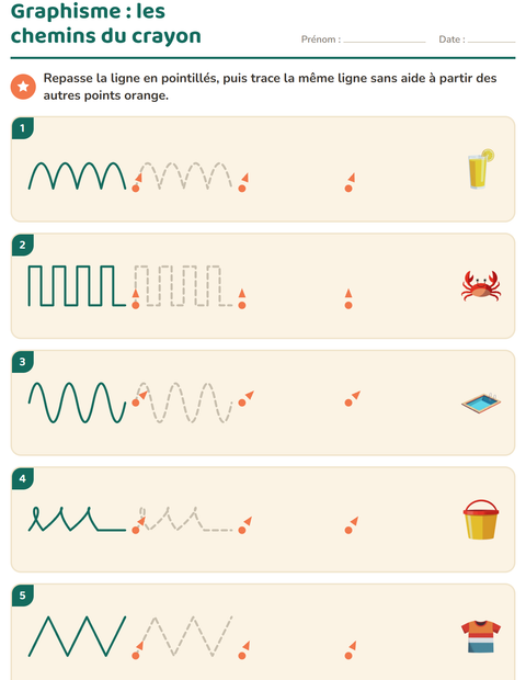 Aperçu de la fiche Graphisme avec Été pour École maternelle (grande section, 5-7 ans)