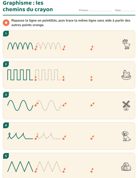 Aperçu de la fiche Graphisme avec Ferme NB pour École maternelle (grande section, 5-7 ans)