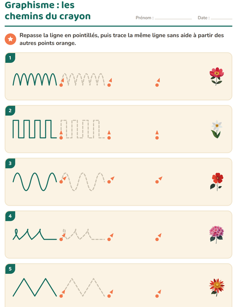 Aperçu de la fiche Graphisme avec Fleurs pour École maternelle (grande section, 5-7 ans)