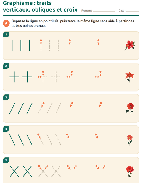 Aperçu de la fiche Graphisme avec Fleurs pour École maternelle (grande section, 5-7 ans)