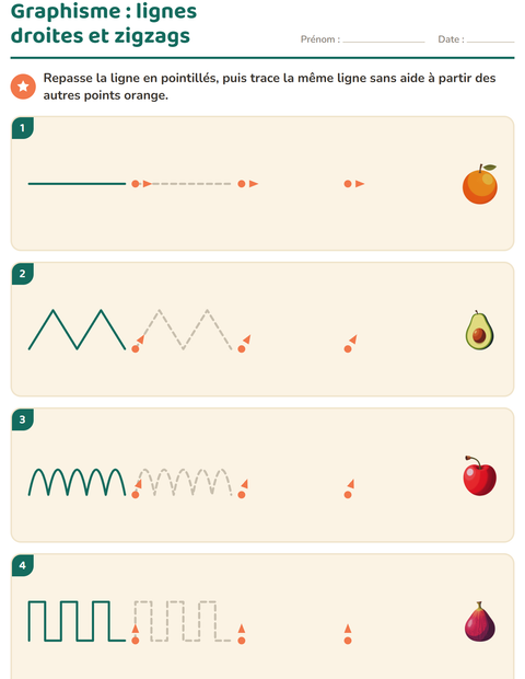 Aperçu de la fiche Graphisme avec Fruits pour École maternelle (grande section, 5-7 ans)