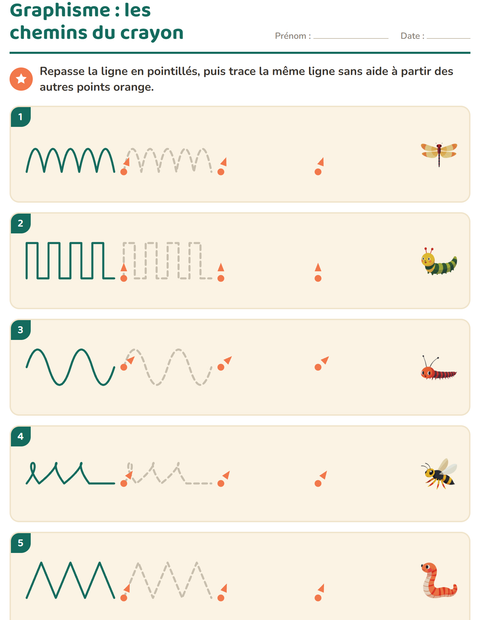 Aperçu de la fiche Graphisme avec Insectes et bestioles pour École maternelle (grande section, 5-7 ans)