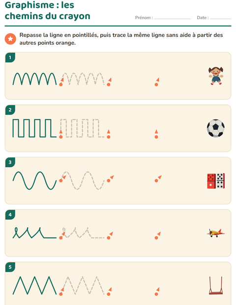 Aperçu de la fiche Graphisme avec Jouets pour École maternelle (grande section, 5-7 ans)