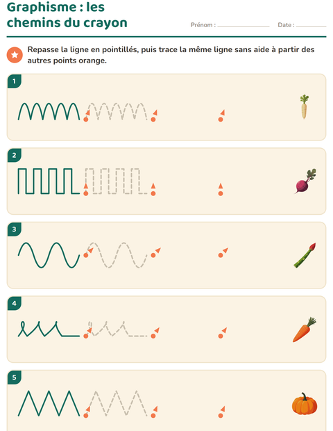 Aperçu de la fiche Graphisme avec Légumes pour École maternelle (grande section, 5-7 ans)