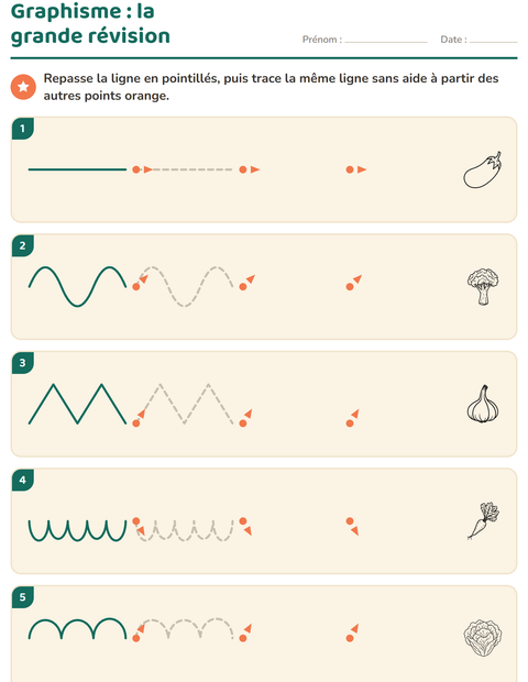 Aperçu de la fiche Graphisme avec Légumes NB pour École maternelle (grande section, 5-7 ans)