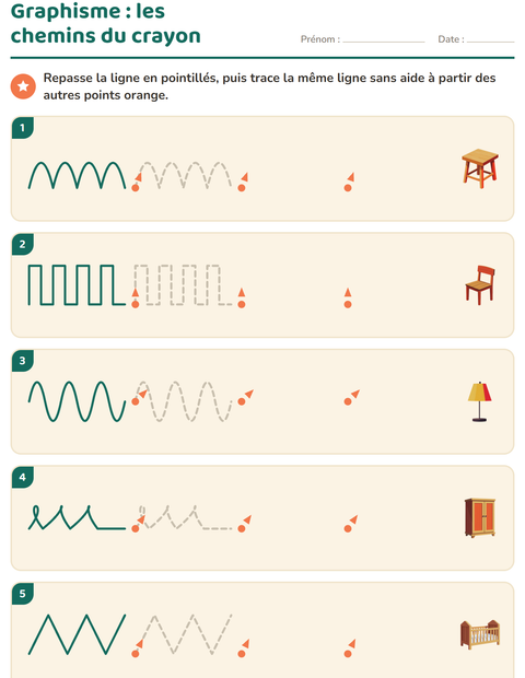 Aperçu de la fiche Graphisme avec Meubles pour École maternelle (grande section, 5-7 ans)