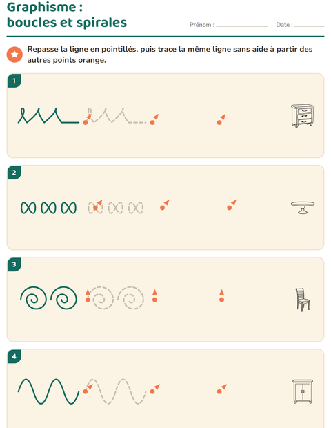 Aperçu de la fiche Graphisme avec Meubles NB pour École maternelle (grande section, 5-7 ans)