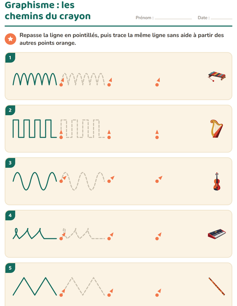 Aperçu de la fiche Graphisme avec Musique pour École maternelle (grande section, 5-7 ans)