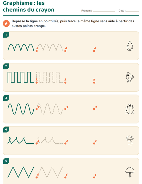 Aperçu de la fiche Graphisme avec Nature NB pour École maternelle (grande section, 5-7 ans)