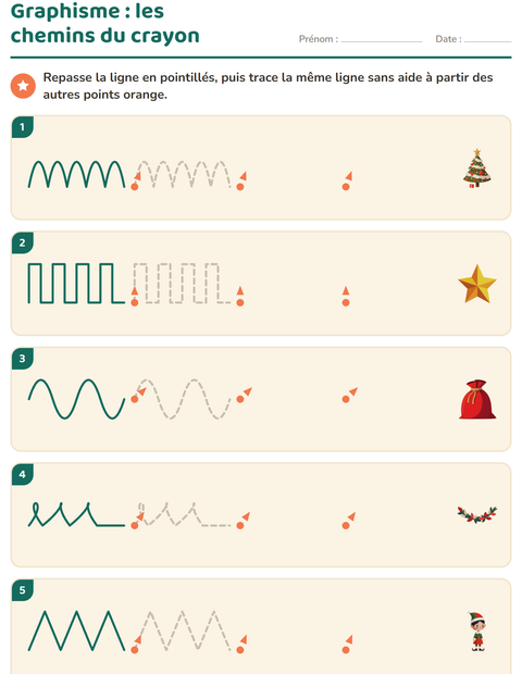 Aperçu de la fiche Graphisme avec Noël pour École maternelle (grande section, 5-7 ans)