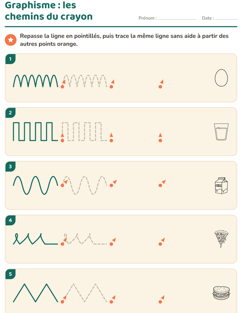 Aperçu de la fiche Graphisme avec Nourriture NB 3 pour École maternelle (grande section, 5-7 ans)