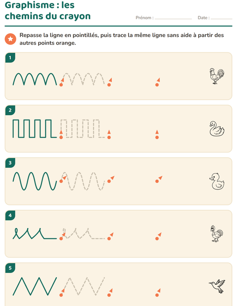 Aperçu de la fiche Graphisme avec Oiseaux N&B 2 pour École maternelle (grande section, 5-7 ans)