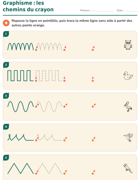 Aperçu de la fiche Graphisme avec Oiseaux N&B pour École maternelle (grande section, 5-7 ans)