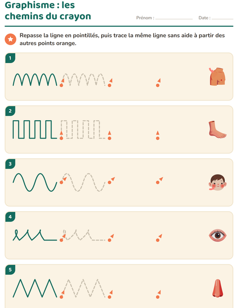 Aperçu de la fiche Graphisme avec Parties du corps pour École maternelle (grande section, 5-7 ans)