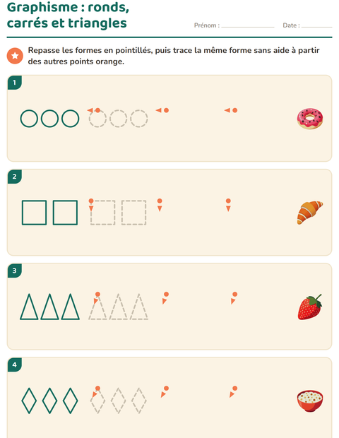 Aperçu de la fiche Graphisme avec Petit-déjeuner pour École maternelle (grande section, 5-7 ans)