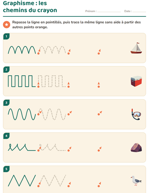 Aperçu de la fiche Graphisme avec Plage pour École maternelle (grande section, 5-7 ans)