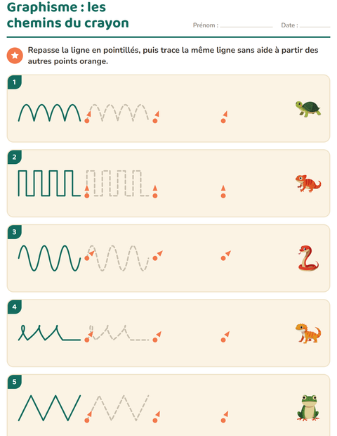Aperçu de la fiche Graphisme avec Reptiles et amphibiens pour École maternelle (grande section, 5-7 ans)