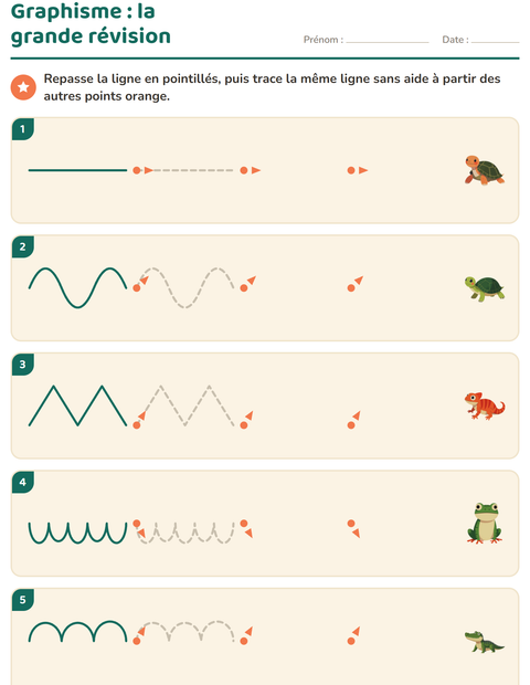 Aperçu de la fiche Graphisme avec Reptiles et amphibiens pour École maternelle (grande section, 5-7 ans)