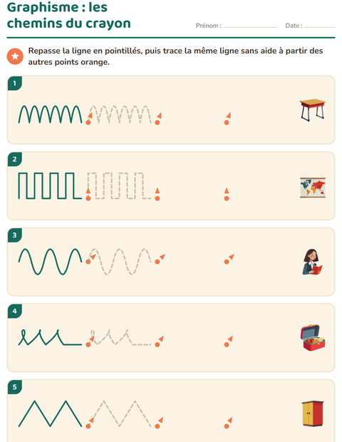 Aperçu de la fiche Graphisme avec Salle de classe pour École maternelle (grande section, 5-7 ans)