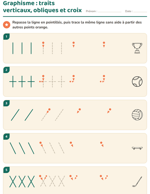 Aperçu de la fiche Graphisme avec Sports NB pour École maternelle (grande section, 5-7 ans)
