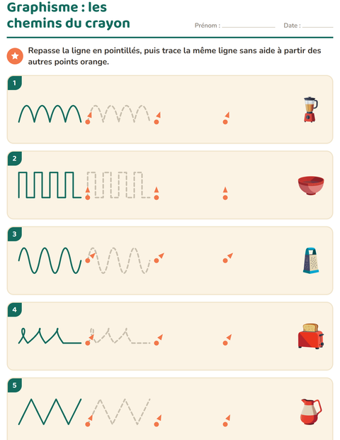 Aperçu de la fiche Graphisme avec Ustensiles de cuisine pour École maternelle (grande section, 5-7 ans)
