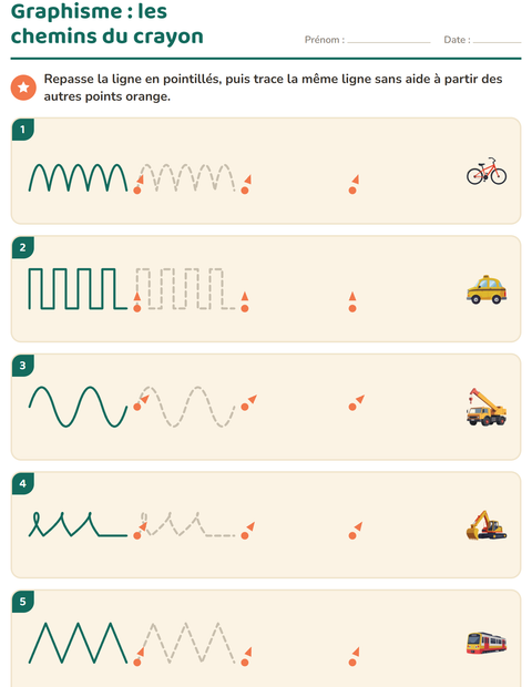 Aperçu de la fiche Graphisme avec Véhicules pour École maternelle (grande section, 5-7 ans)