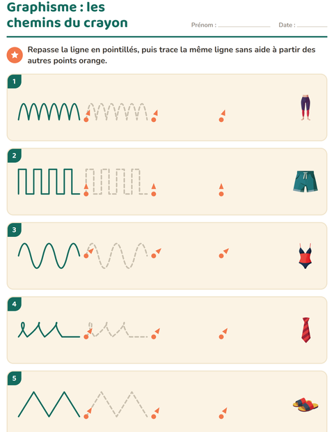 Aperçu de la fiche Graphisme avec Vêtements pour École maternelle (grande section, 5-7 ans)