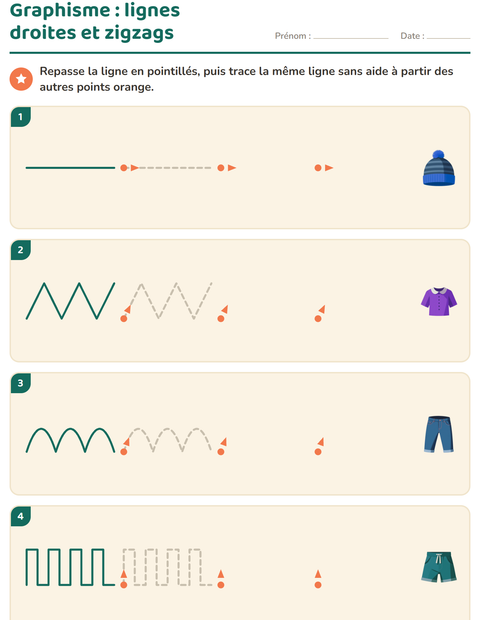 Aperçu de la fiche Graphisme avec Vêtements pour École maternelle (grande section, 5-7 ans)