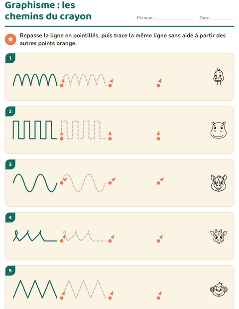 Aperçu de la fiche Graphisme avec Visages NB pour École maternelle (grande section, 5-7 ans)