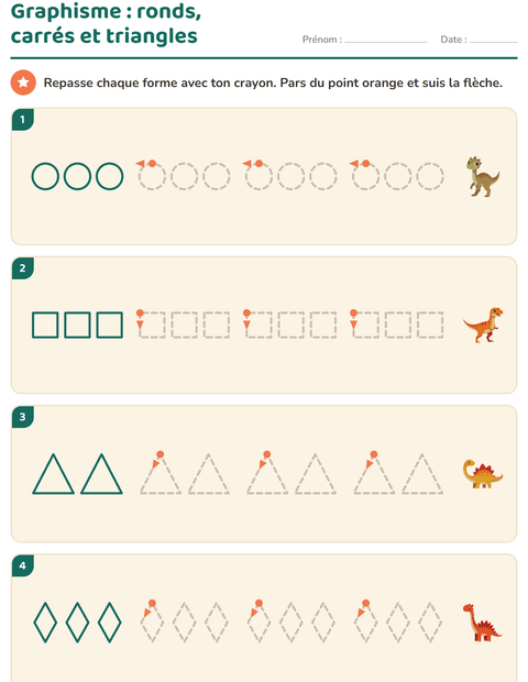 Aperçu de la fiche Graphisme avec Dinosaures pour École maternelle (grande section, 5-7 ans)
