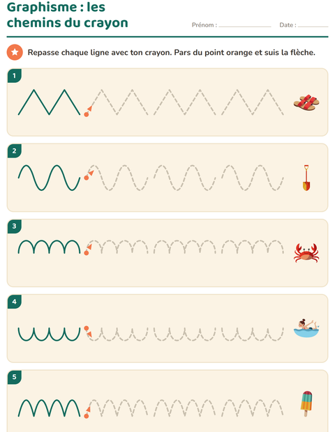 Aperçu de la fiche Graphisme avec Été pour École maternelle (grande section, 5-7 ans)