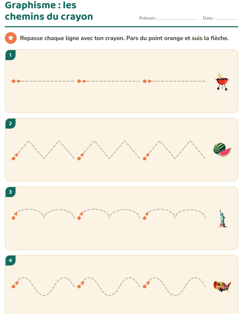 Aperçu de la fiche Graphisme avec 4 juillet pour École maternelle (grande section, 5-7 ans)