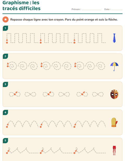 Aperçu de la fiche Graphisme avec Accessoires pour École maternelle (grande section, 5-7 ans)