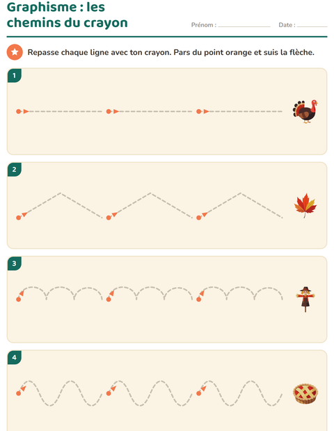 Aperçu de la fiche Graphisme avec Action de grâce pour École maternelle (grande section, 5-7 ans)