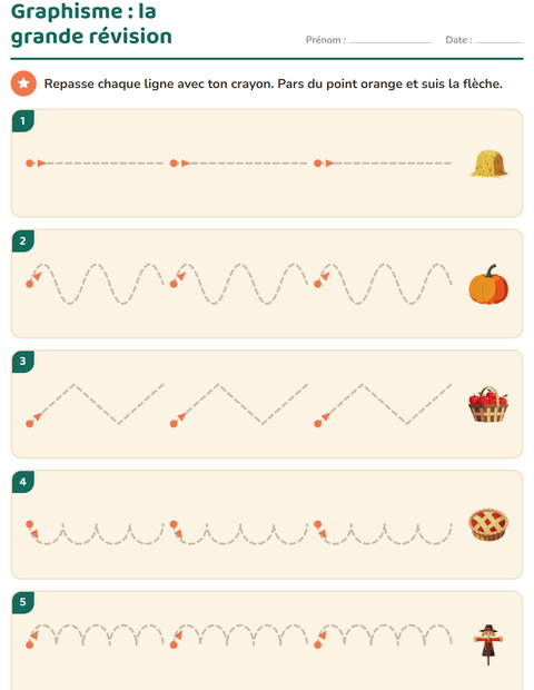 Aperçu de la fiche Graphisme avec Action de grâce pour École maternelle (grande section, 5-7 ans)