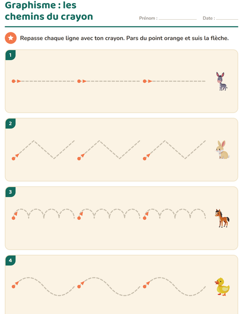 Aperçu de la fiche Graphisme avec Animaux de la ferme pour École maternelle (grande section, 5-7 ans)