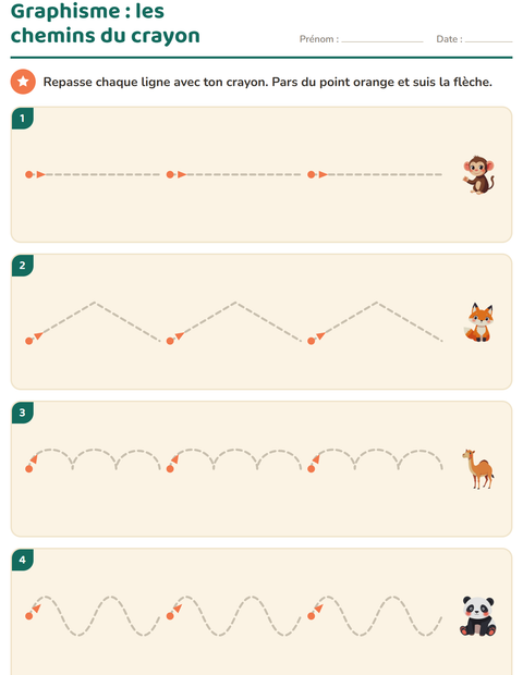 Aperçu de la fiche Graphisme avec Animaux du zoo pour École maternelle (grande section, 5-7 ans)