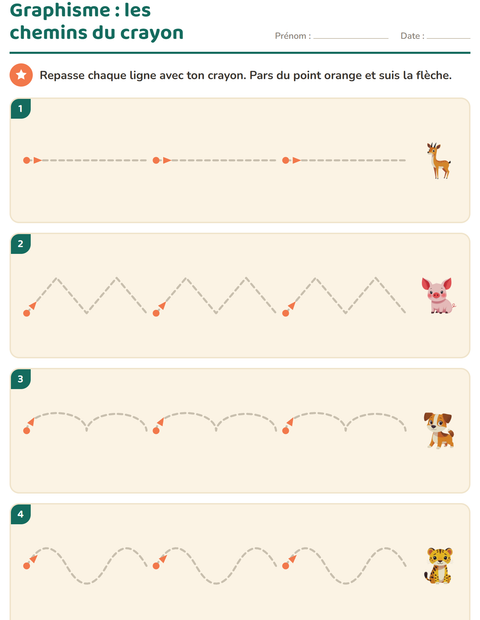 Aperçu de la fiche Graphisme avec Animaux pour École maternelle (grande section, 5-7 ans)