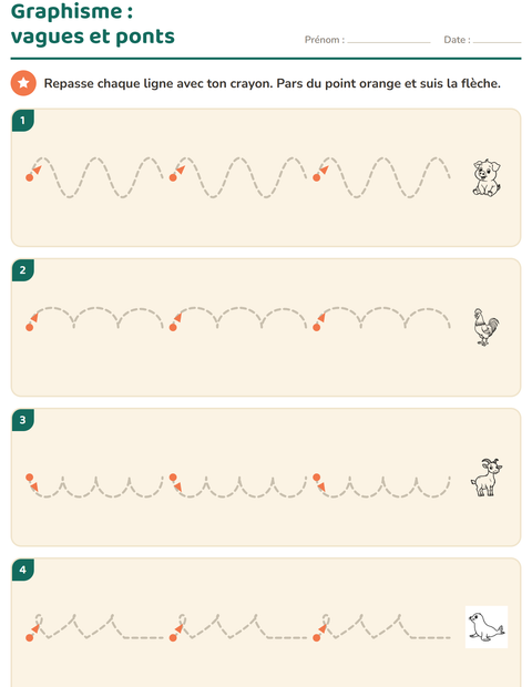 Aperçu de la fiche Graphisme avec Animaux NB pour École maternelle (grande section, 5-7 ans)