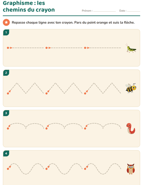 Aperçu de la fiche Graphisme avec Créatures de la forêt pour École maternelle (grande section, 5-7 ans)
