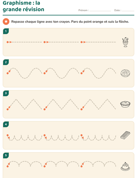 Aperçu de la fiche Graphisme avec Dessert (N&B) pour École maternelle (grande section, 5-7 ans)