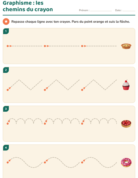 Aperçu de la fiche Graphisme avec Desserts et sucreries pour École maternelle (grande section, 5-7 ans)