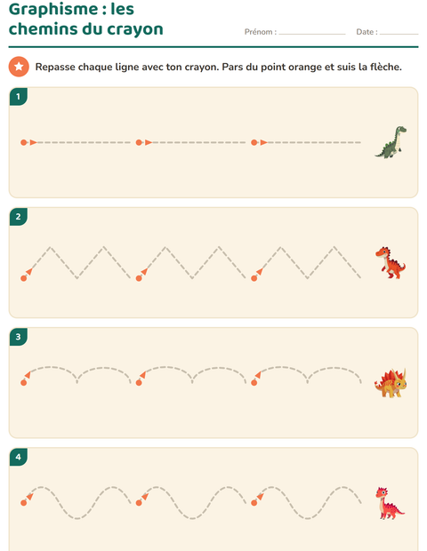 Aperçu de la fiche Graphisme avec Dinosaures pour École maternelle (grande section, 5-7 ans)