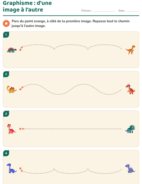 Aperçu de la fiche Graphisme avec Dinosaures pour École maternelle (grande section, 5-7 ans)