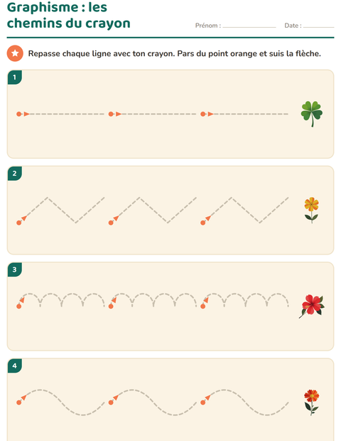 Aperçu de la fiche Graphisme avec Fleurs pour École maternelle (grande section, 5-7 ans)